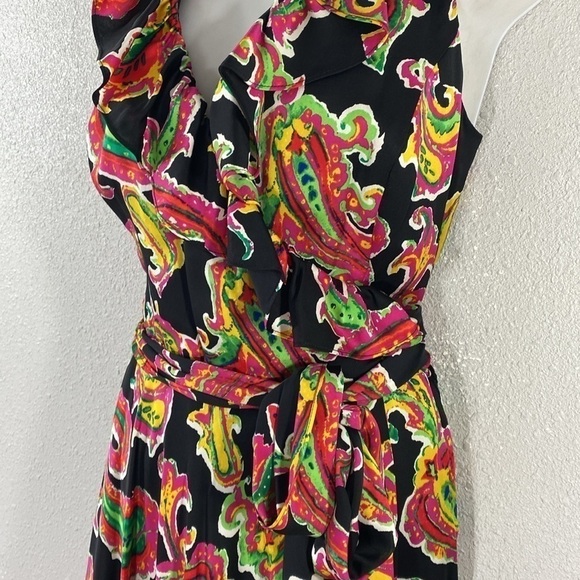 Ralph Lauren Black Pink Multi Paisley Silk Ruffle Wrap Dress 6 RR16 - Picture 9 of 13